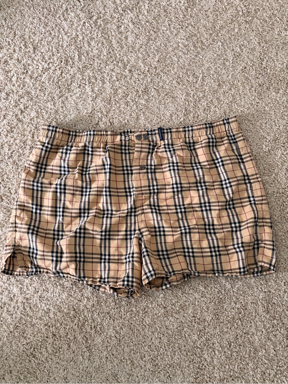 Burberry Plaid Beige Check Cotton Boxers Sz XL